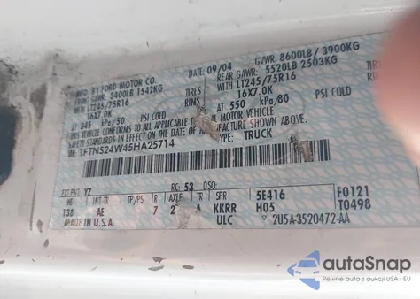 2005 Ford E-250 Commercial/Recreational from USA, damaged, VIN 1FTNS24W45HA25714